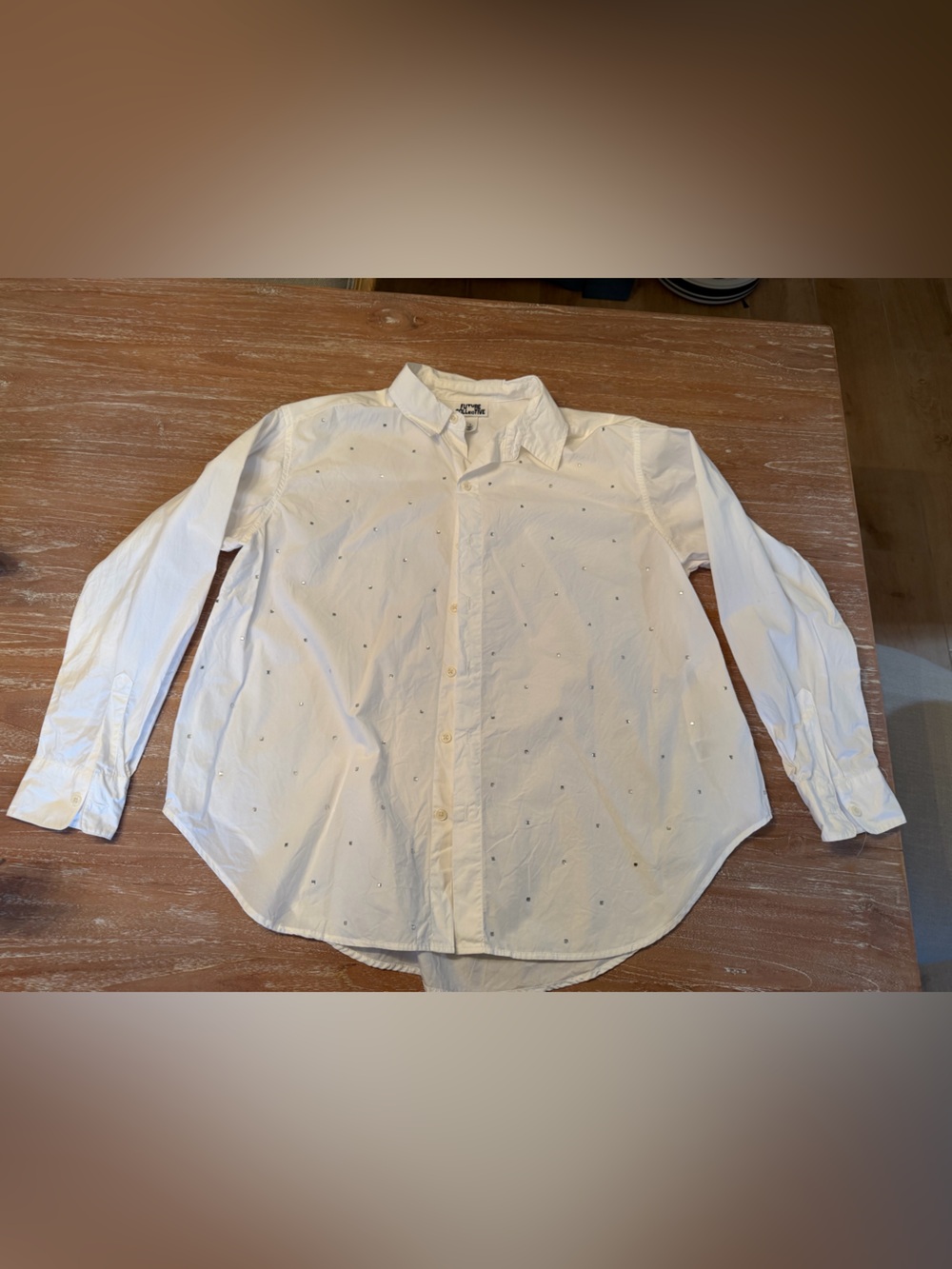 White Embellished Button-Down Shirt